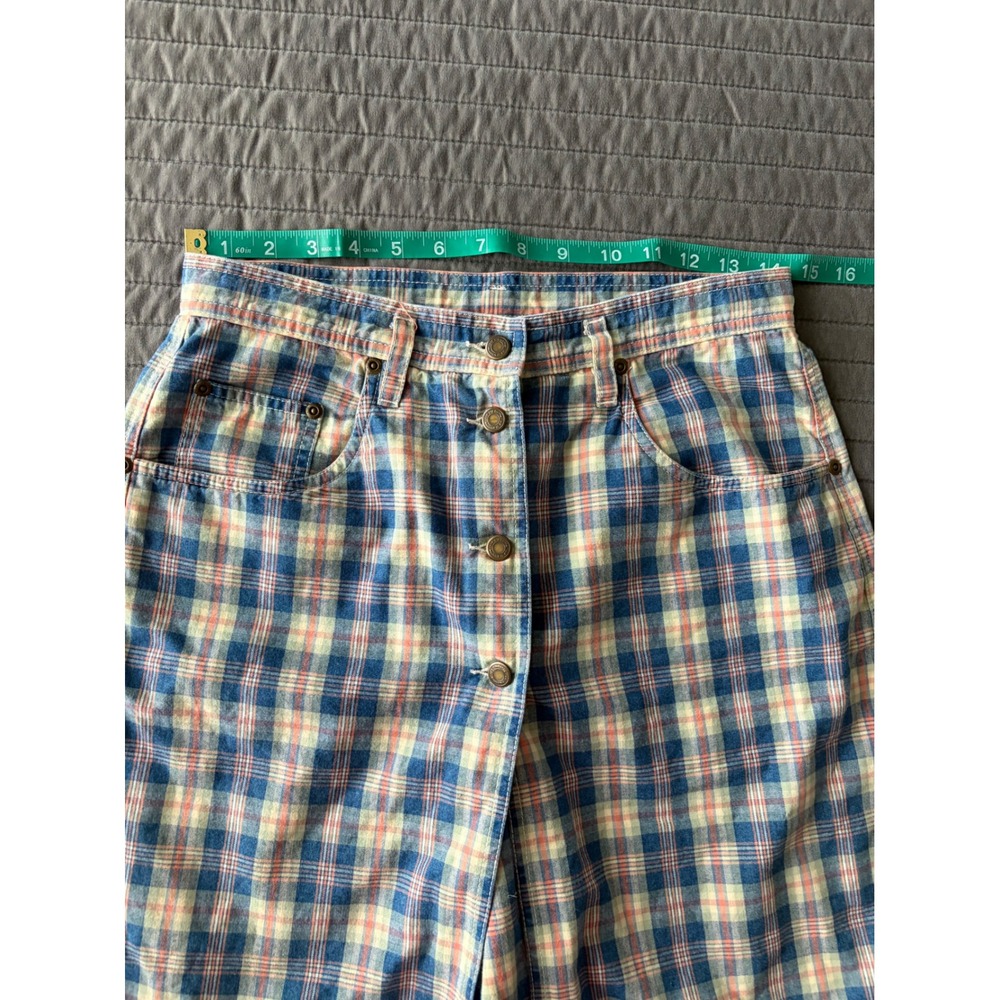 Vintage Liz Claiborne Lizwear Plaid Skort Blue Orange Cotton Button Front Size 8 - Picture 6 of 7